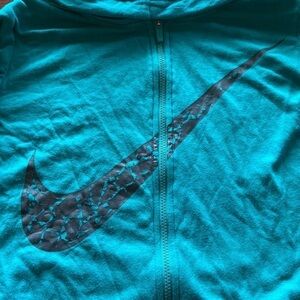 Men’s Nike Vintage Look Teal Green Zippered Hooded Jersey Soft Jacket in Size L